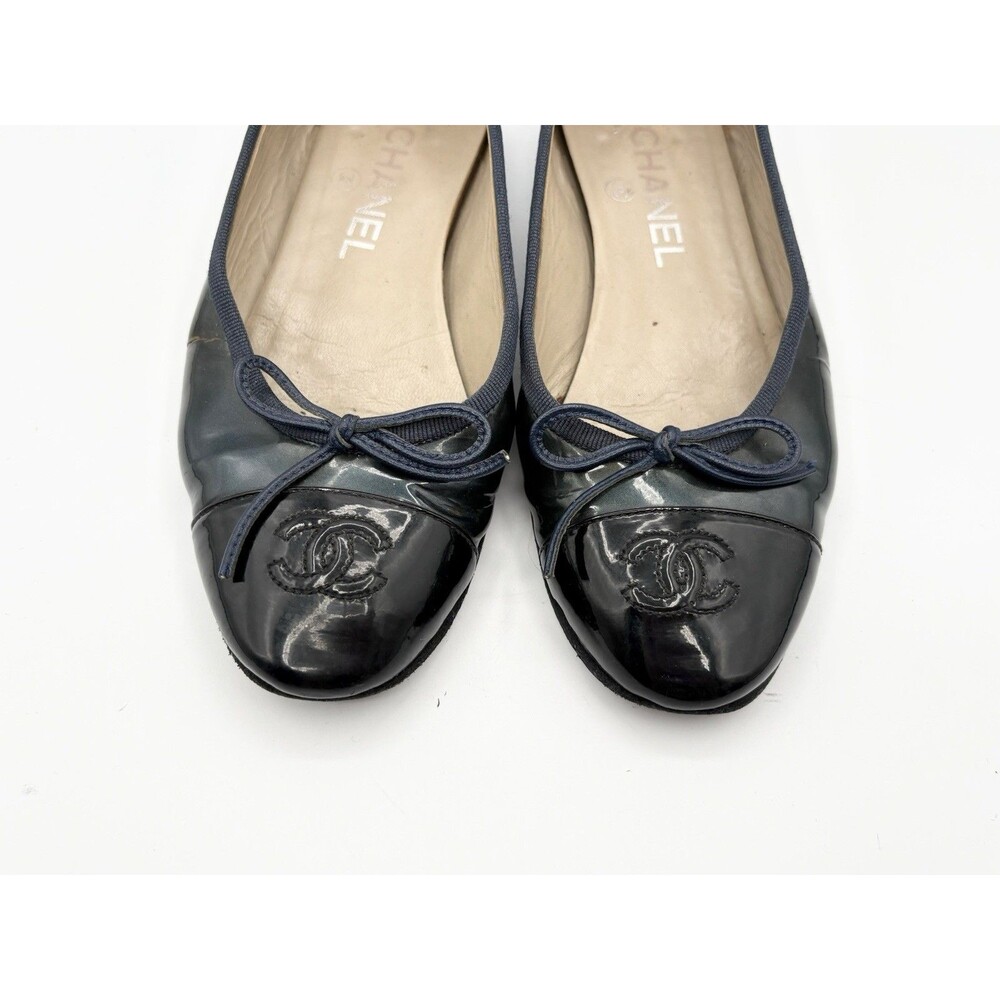 Chanel Blue & Black Patent Leather Ballet Flats Bow Accent Size EU 35.5 - Picture 4 of 16